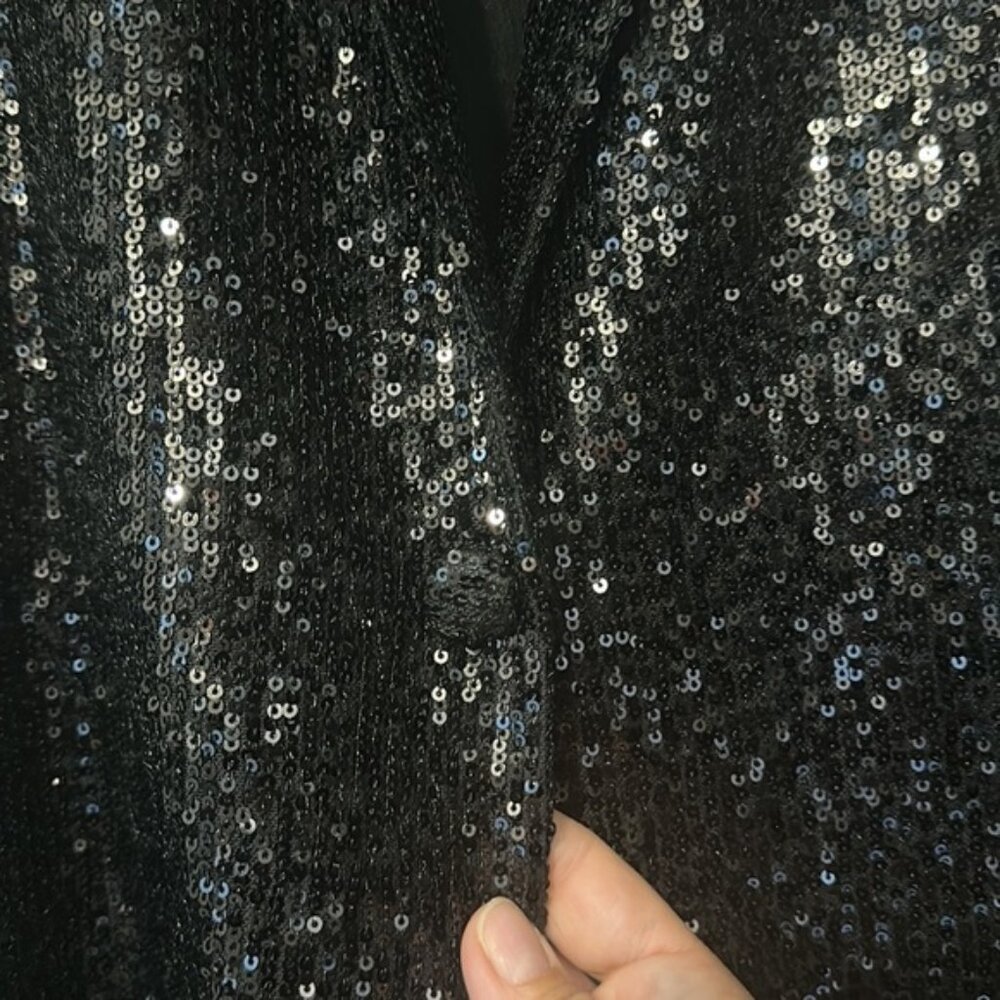 Black Sequin Double Breasted Blazer Large - image 6